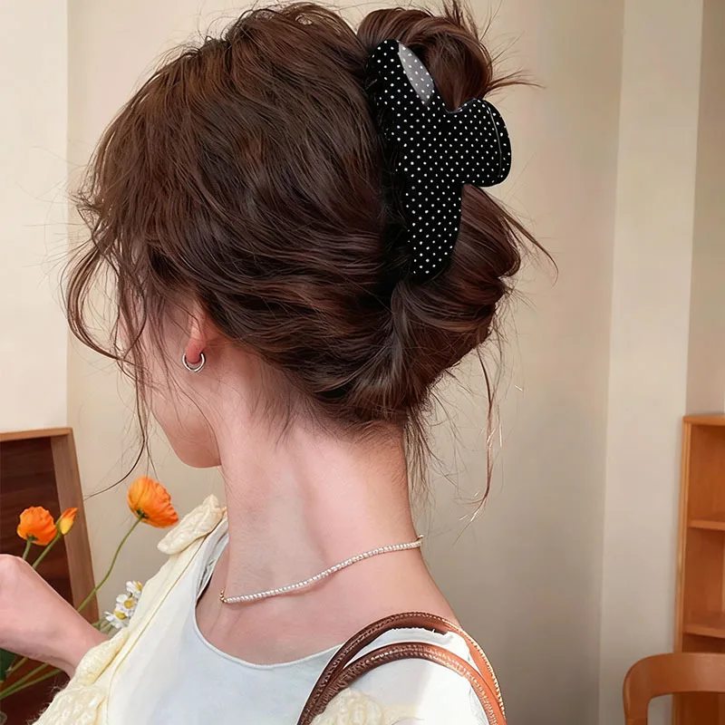 Vintage Hair Claw Clip Polka Dots Print Acrylic Large Size Shark Clip Simple Elegant Hairpin Hair Clips Women Hair Accessories view 2