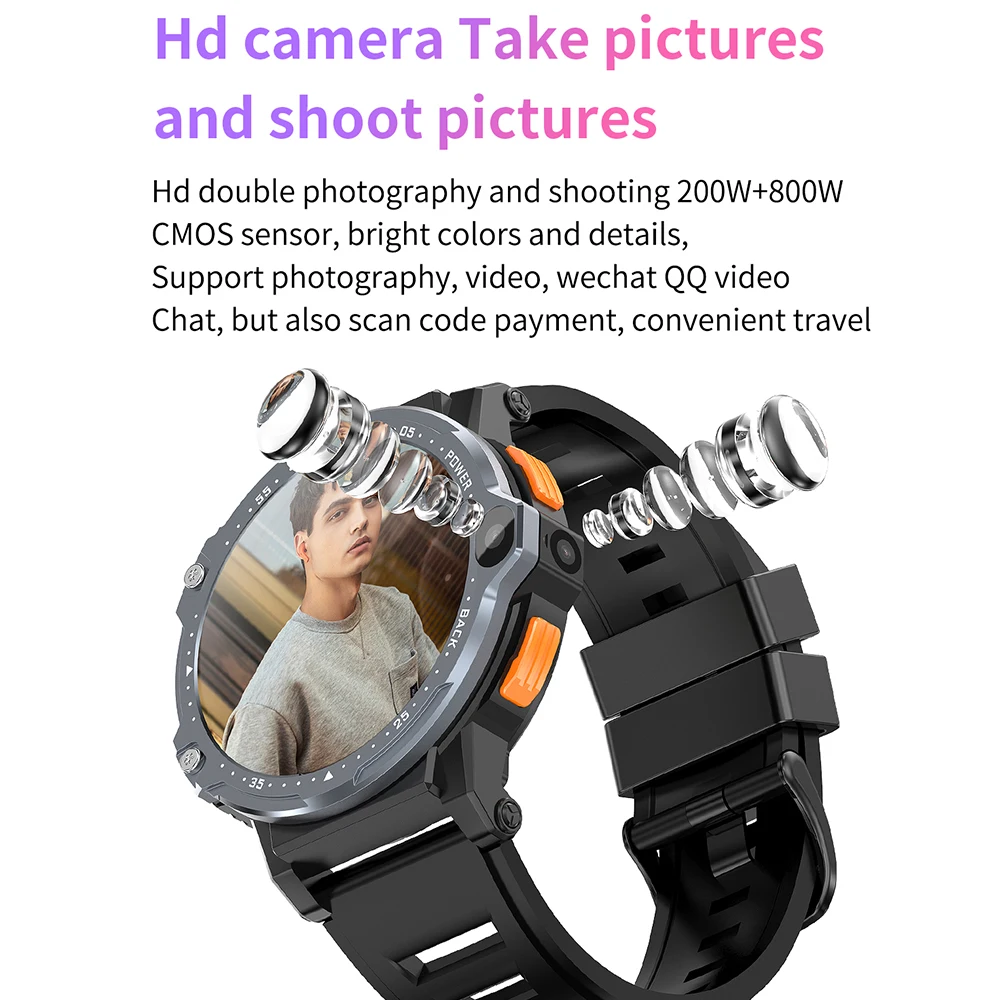 ساعة ذكية جديدة للرجال بسعة 4 جيجابايت وذاكرة داخلية 64 جيجابايت وبطارية 800 مللي أمبير في الساعة مزودة بكاميرا مزدوجة للاتصال بالفيديو ونظام تحديد المواقع وواي فاي وبطاقة SIM للياقة البدنية والرياضة 2023 ساعة ذكية