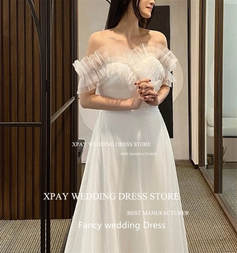 XPAY-vestido de novia con volantes de corazón, hombros descubiertos, Espalda descubierta, sesión de fotos de boda, longitud hasta el suelo, corsé de tul de hadas, vestido de novia