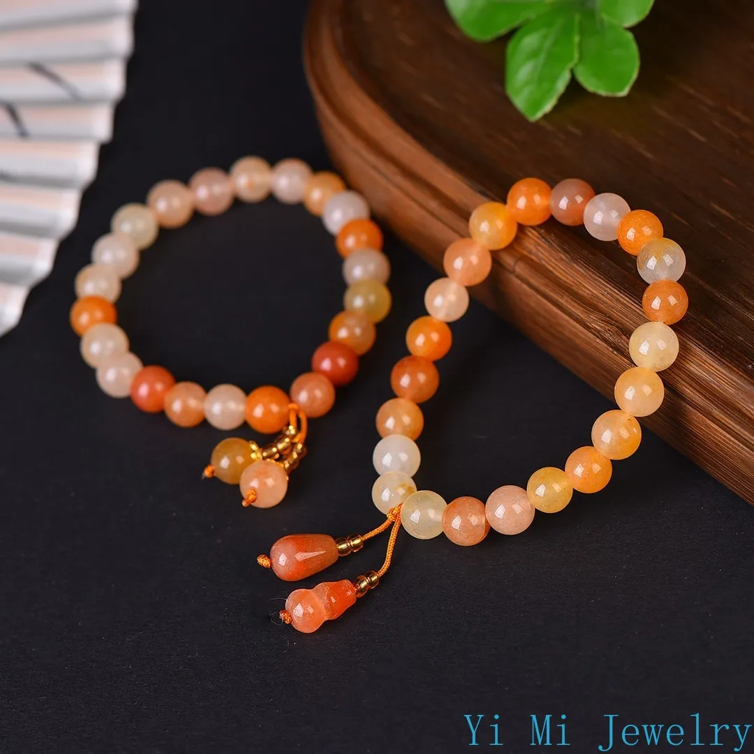 Natural Chicken Oil Yellow Elastic Rope Jade Bracelet Round Bead DIY Women's Single Loop Fashion Jewelry Bracelet for Women