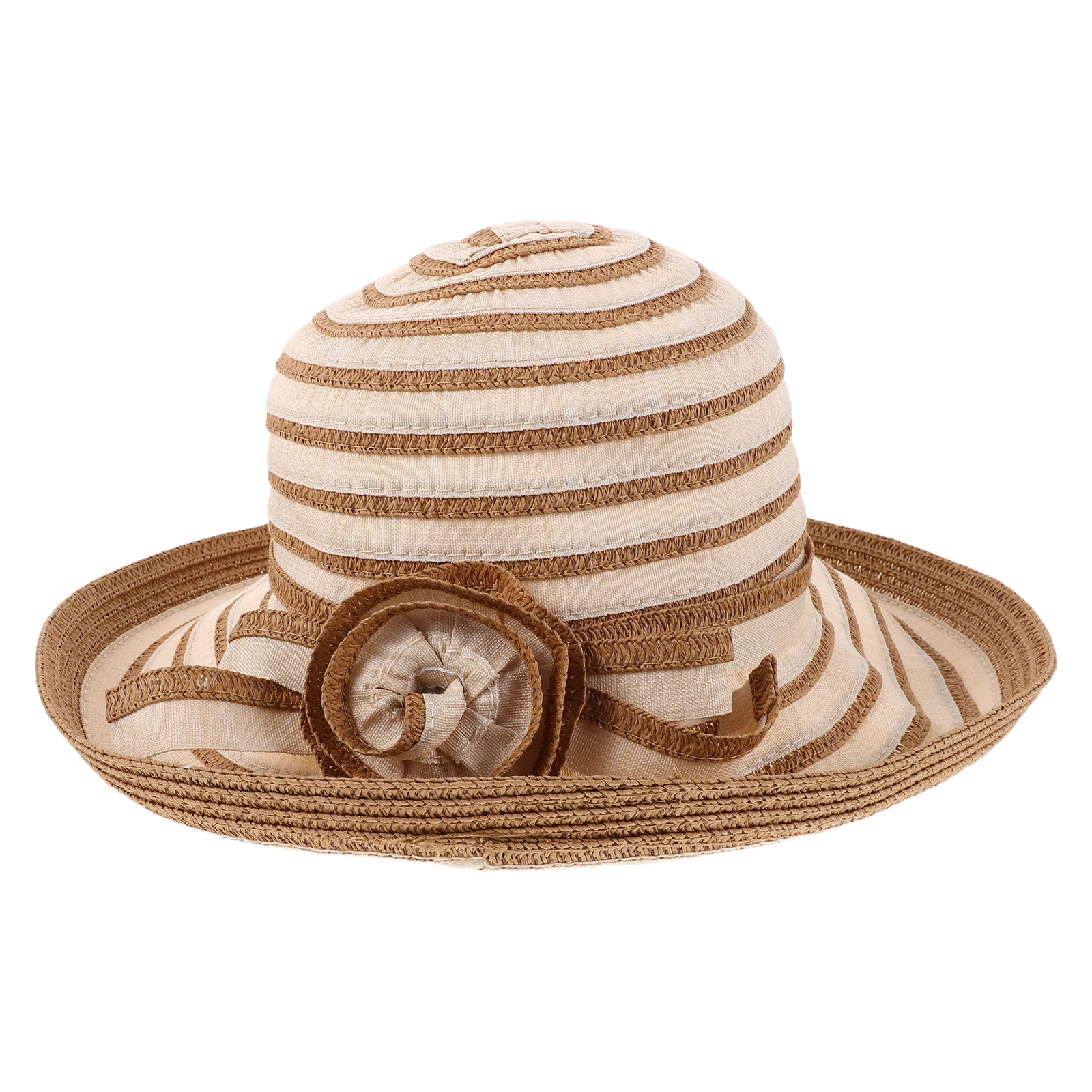 

Straw Woven Fashionable Sunscreen Hat Boho Panama Bucket Fedora Floral Cap Beach