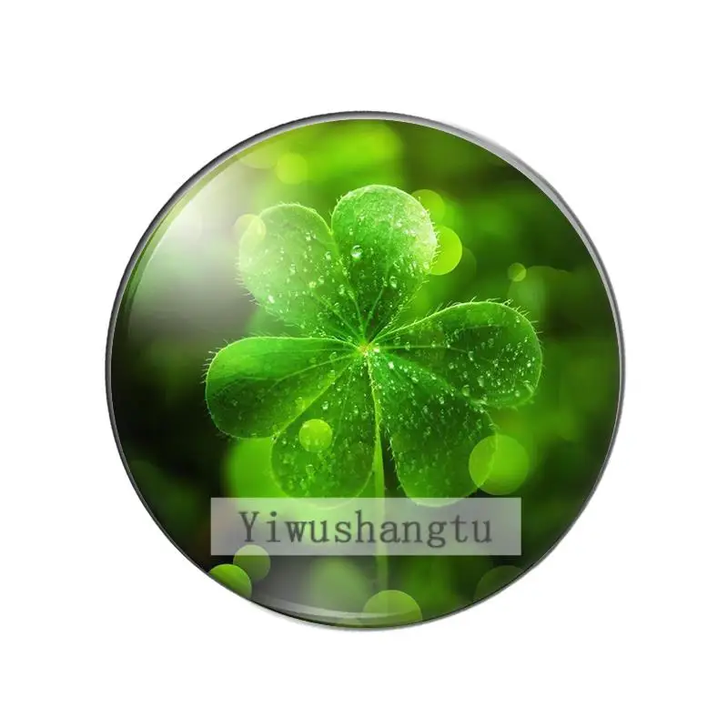 Beauty lucky Four-leaf clover good luck 8mm/10mm/ 12mm/Round photo glass cabochon demo flat back Making findings ZB0543