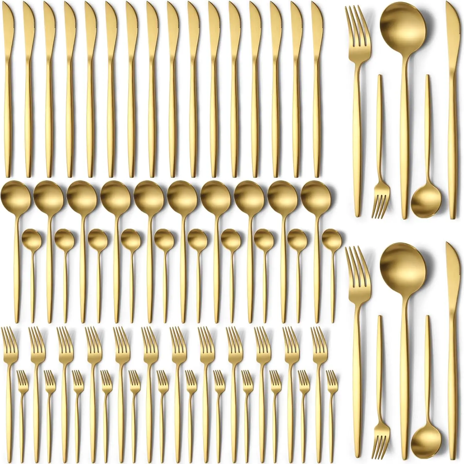 

60-Piece Stainless Steel Silverware Set for 12, Includes Knife Fork Spoon, Dishwasher Safe Gold Finish