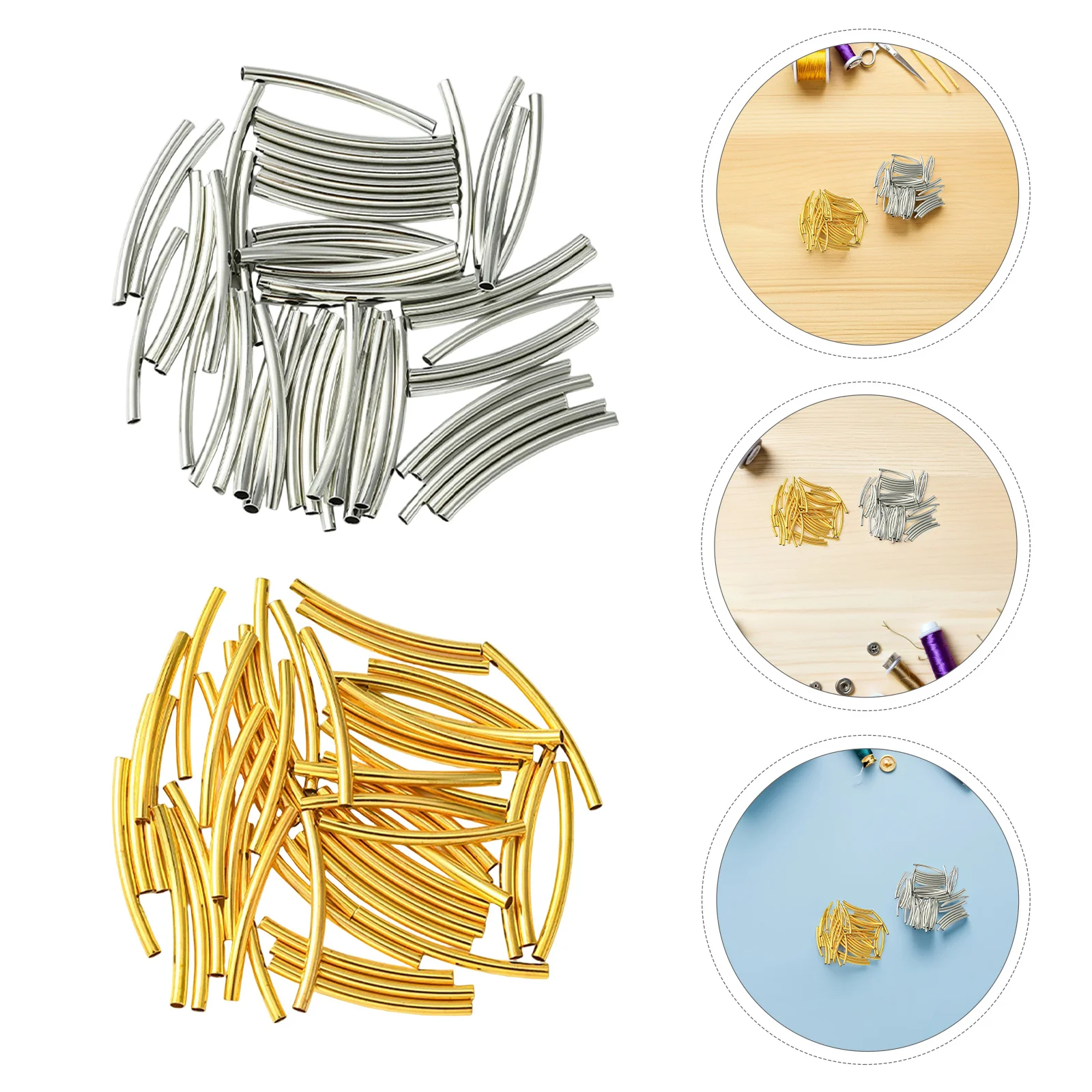 

100Pcs Copper Curved Tube Beads DIY Jewelry Making Supplies 25Mm Long for Bracelets Necklaces Anklets Earrings Spacer