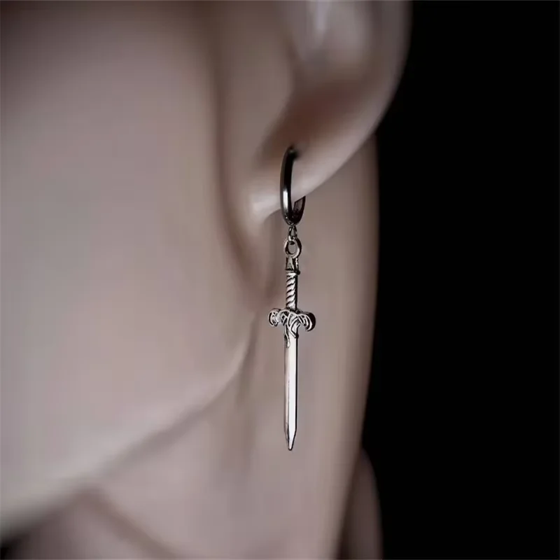 Gothic Vintage Sword Earrings For Women Man Fashion Cool Punk Rock Party Jewelry Accessories Gift Fantasy Cross Dagger Ear Hooks