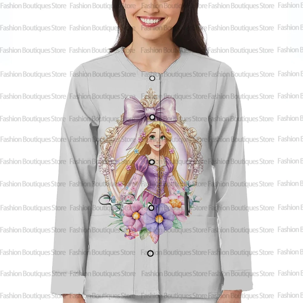 Disney Tangled Rapunzel Long Sleeve Dental Dental Uniform Frosted Round Neck Dental Uniform for Autumn and Winter