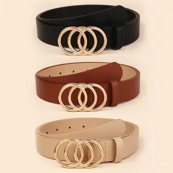MINN-Ceinture en cuir avec trois anneaux pour femme, design de luxe, structure en alliage, ceinture polyvalente, ceinture en cuir