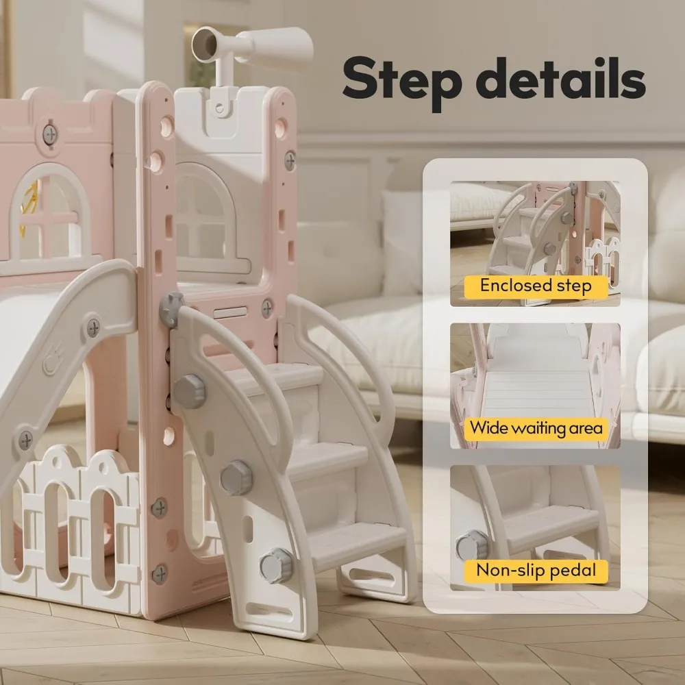 Juego de toboganes para niños: apto para niños en interiores/exteriores con almacenamiento y escalones antideslizantes