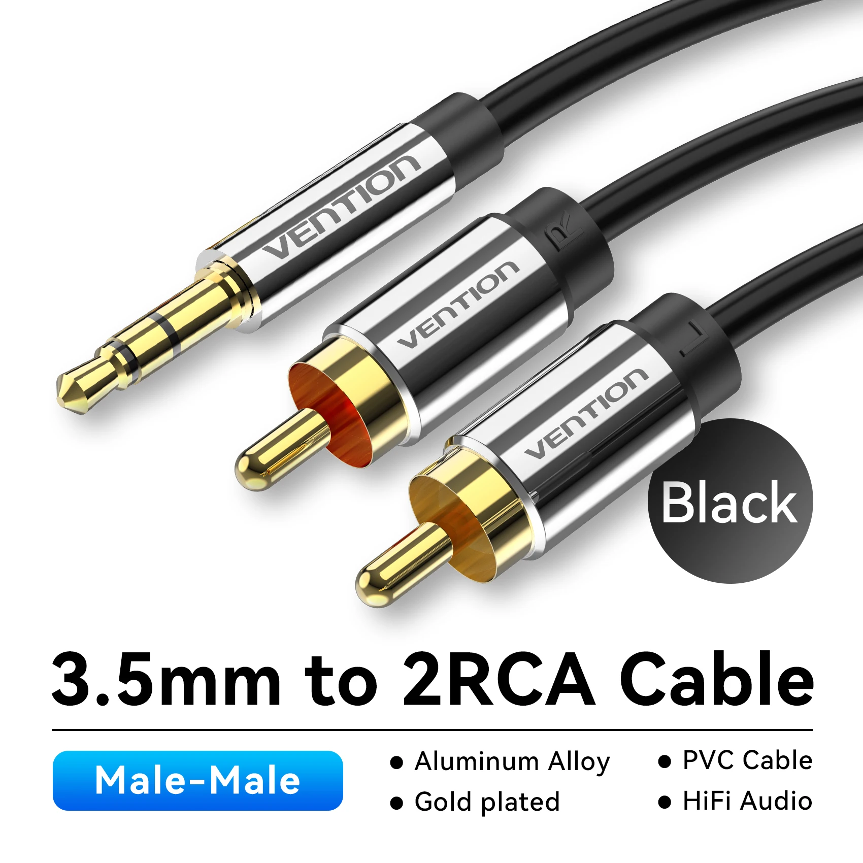 Vention RCA-Kabel 3,5 mm auf 2 RCA-Splitter RCA-Buchse 3,5 Kabel RCA-Audiokabel für Smartphone-Verstärker Heimkino AUX-Kabel RCA