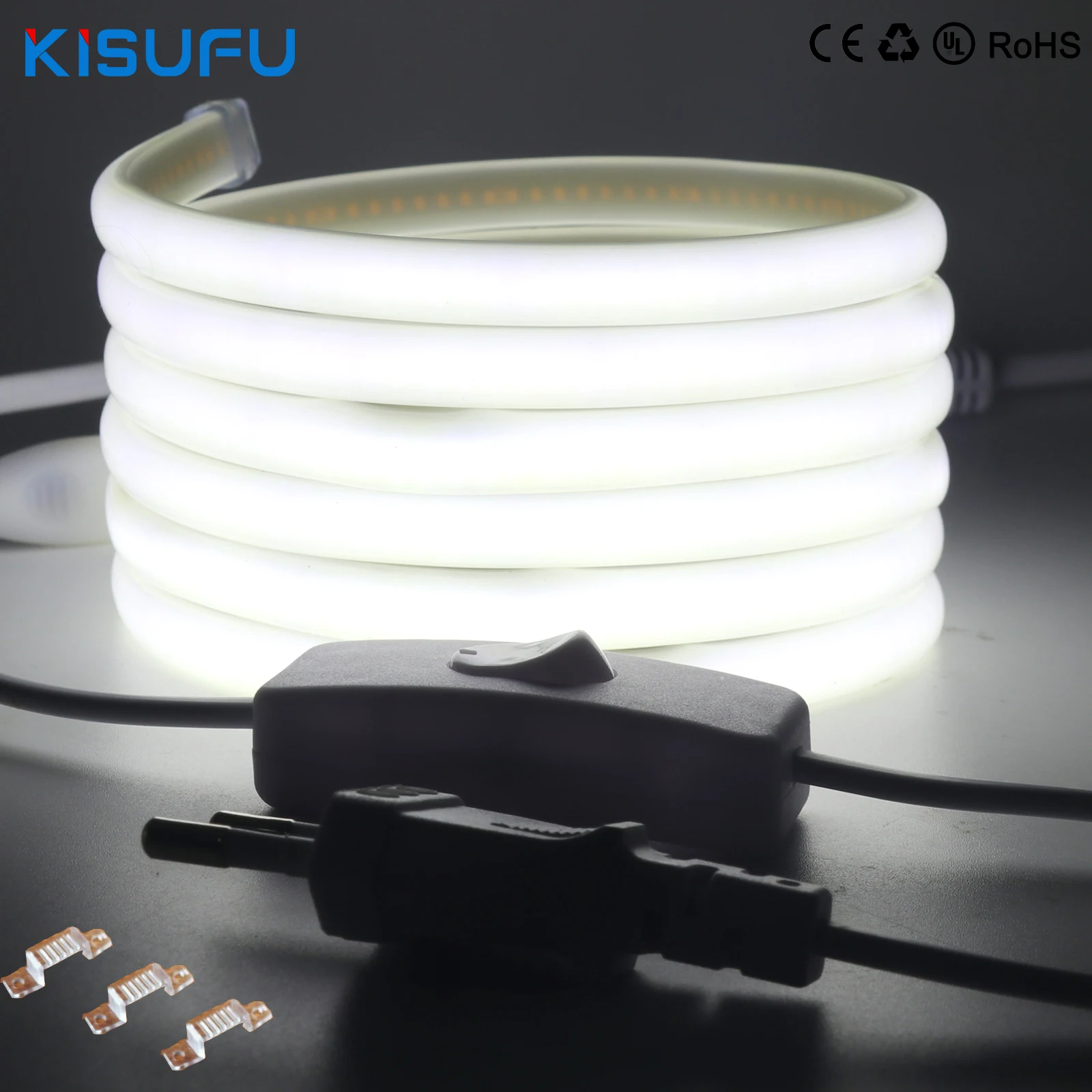 Super Bright Dimmable 220V COB LED Strip Light 288LEDs/m Flexible Outdoor Lamp RA90 Waterproof LED Tape Dimmer Switch Power Kit