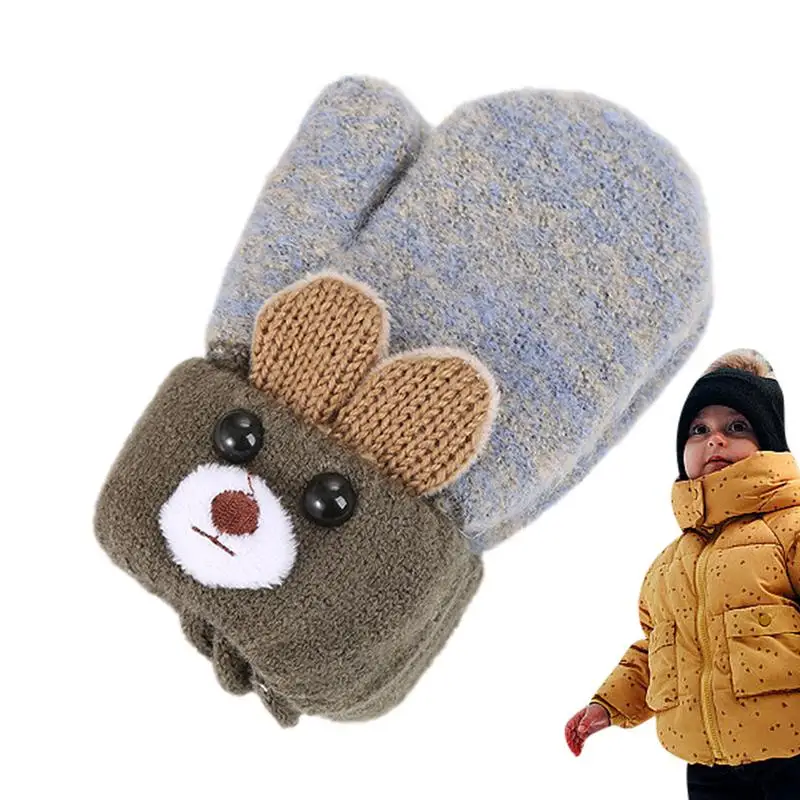 

Cute Cartoon Bear Baby Gloves Winter Knitted Wool Infants Mittens Thick Warm Full Rope Gloves For Boys Girls Toddlers 0-3 Years