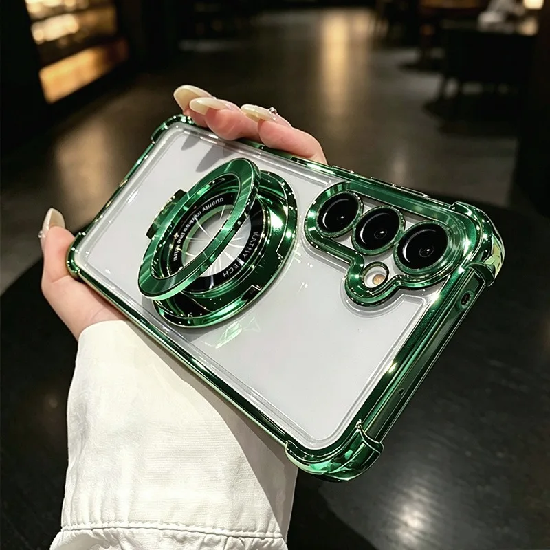 Funda magnética de lujo con soporte y placa para Samsung Galaxy S26 S25 S24 Ultra Plus S26Ultra, a prueba de golpes con respaldo transparente 3