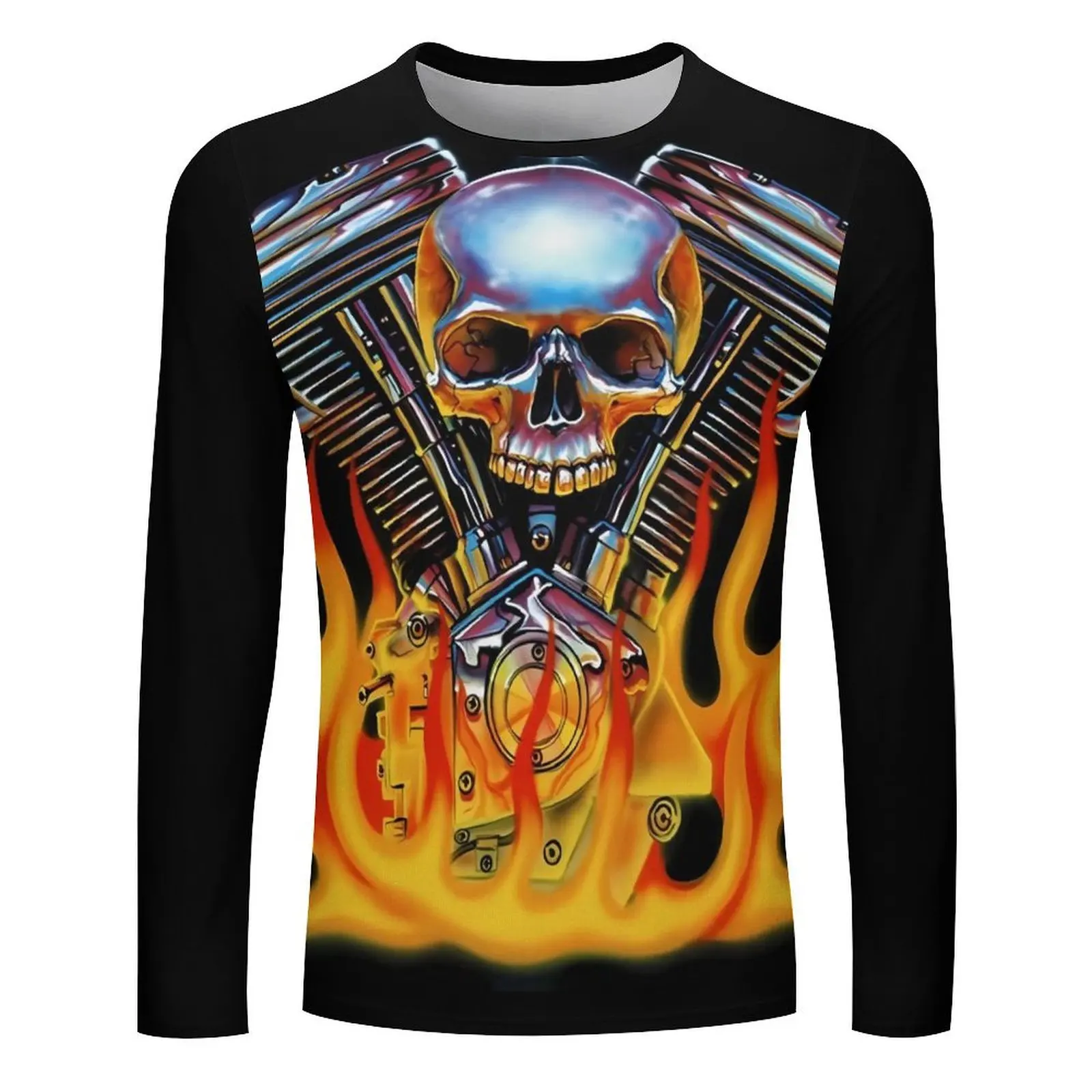 Mechanical Skull 3D Print Men Punk T-Shirts Tracksuit Goth Skeletons Long Sleeve Casual Streetwear Oversize Hot Autumn Clothing