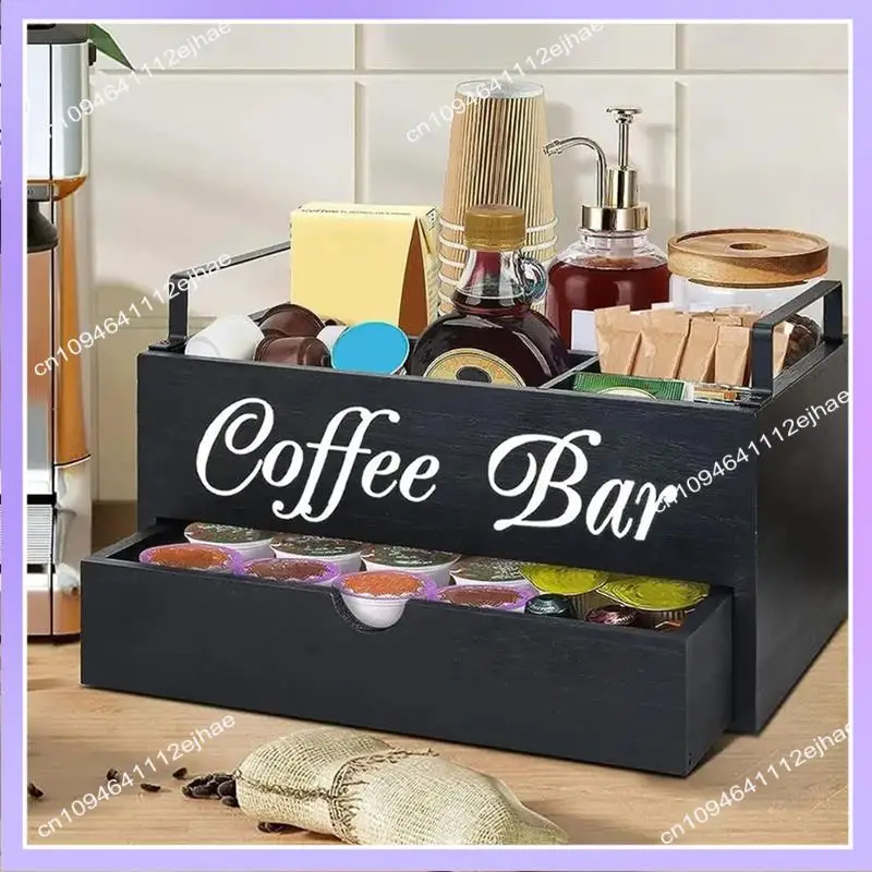 N83R コーヒーティーホルダーバスケット木製コーヒーホルダー素朴なコーヒーバーの装飾コーヒーアクセサリーオーガナイザー家庭用コーヒーバー