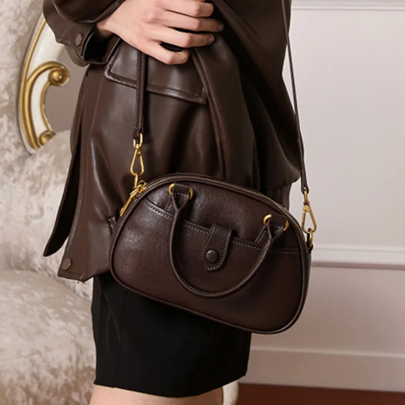 Female Retro Soft Cowhide Bag Women Natural Cow Leather Shoulder Bags Lady Female Commute Luxury Design Handbags for Ladies 2025