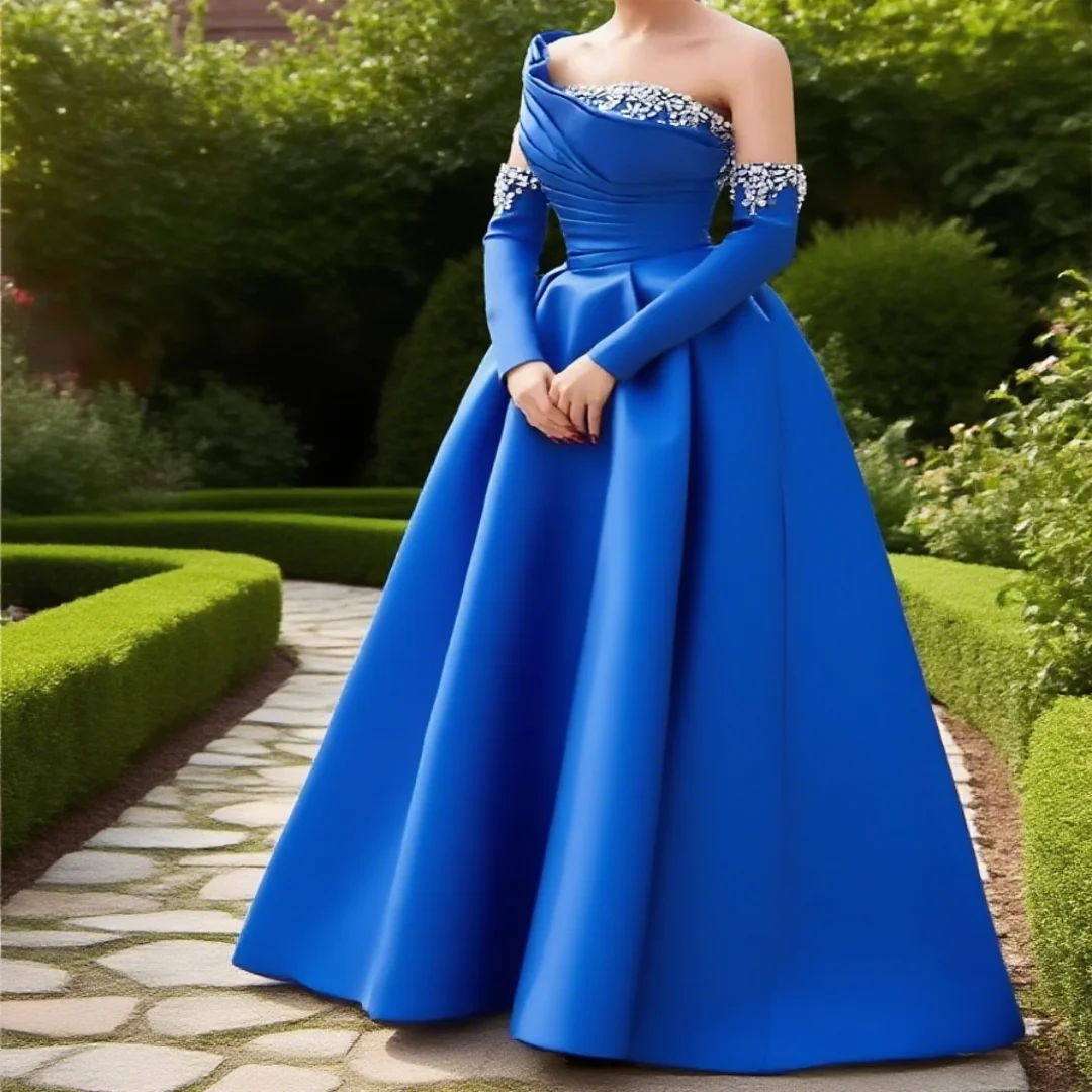 

Customized classic decorative satin A-line single-shoulder sequined ball gown for ladies, suitable for formal evening events.