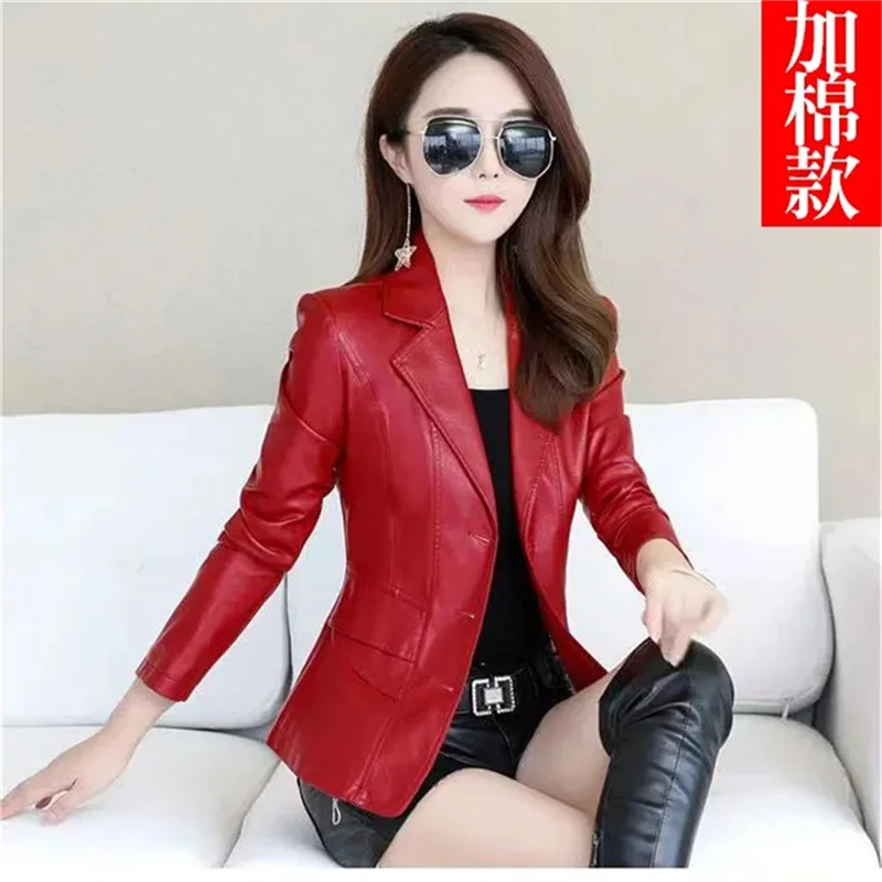 Leather Jacket Women\'s Short Autumn Cotton Thickened Suit 2024 New Autumn and Winter Slim Fit Slimming Leather Jacket Women