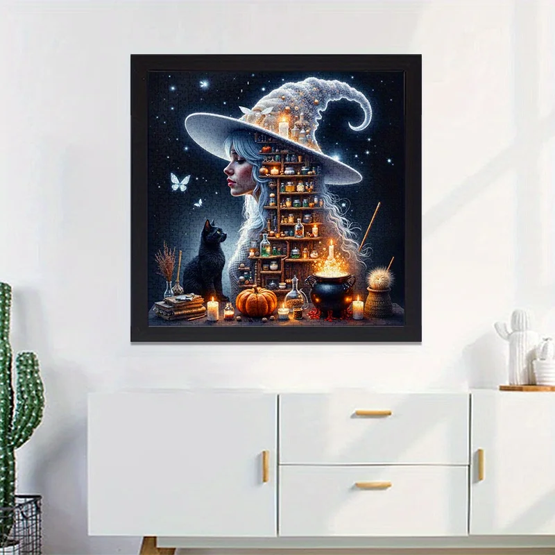 1000피스 대형 마녀 마법 종이 퍼즐 성인 및 가족용 - 내구성 있는 종이 상자로 두뇌를 자극하는, 무서운 홀 테마