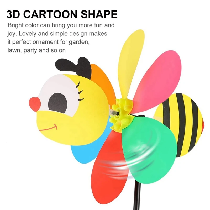 18Pcs Bee Wind Spinners Pinwheels 3D Animal Windmills Garden Stakes Ornaments For Lawn Yard Patio Party Decor