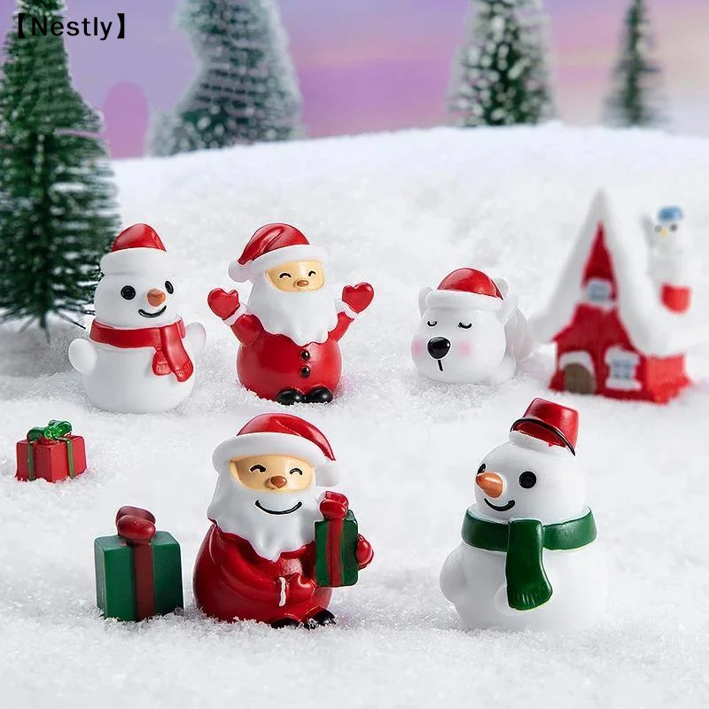 1pc Santa Claus Snowman Green Gift Box Snow View Micro Landscape Ornament Resin Crafts Ornament Christmas Small Gift〔Nest〕