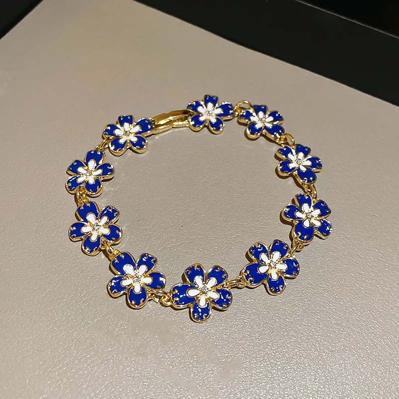 Vintage Klein Dripping Bracelet Women Light Luxury Zircon Contrasting Color Flower Bracelets Fashion Versatile Jewelry Gift C