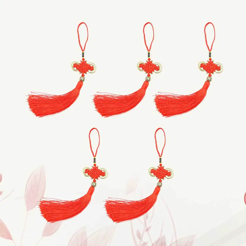 

5Pcs Car Pendant Chinese Knot Tassel Hanging Decoration Gold Spring Festival Ornament Good Luck Gift Tassel Pendant