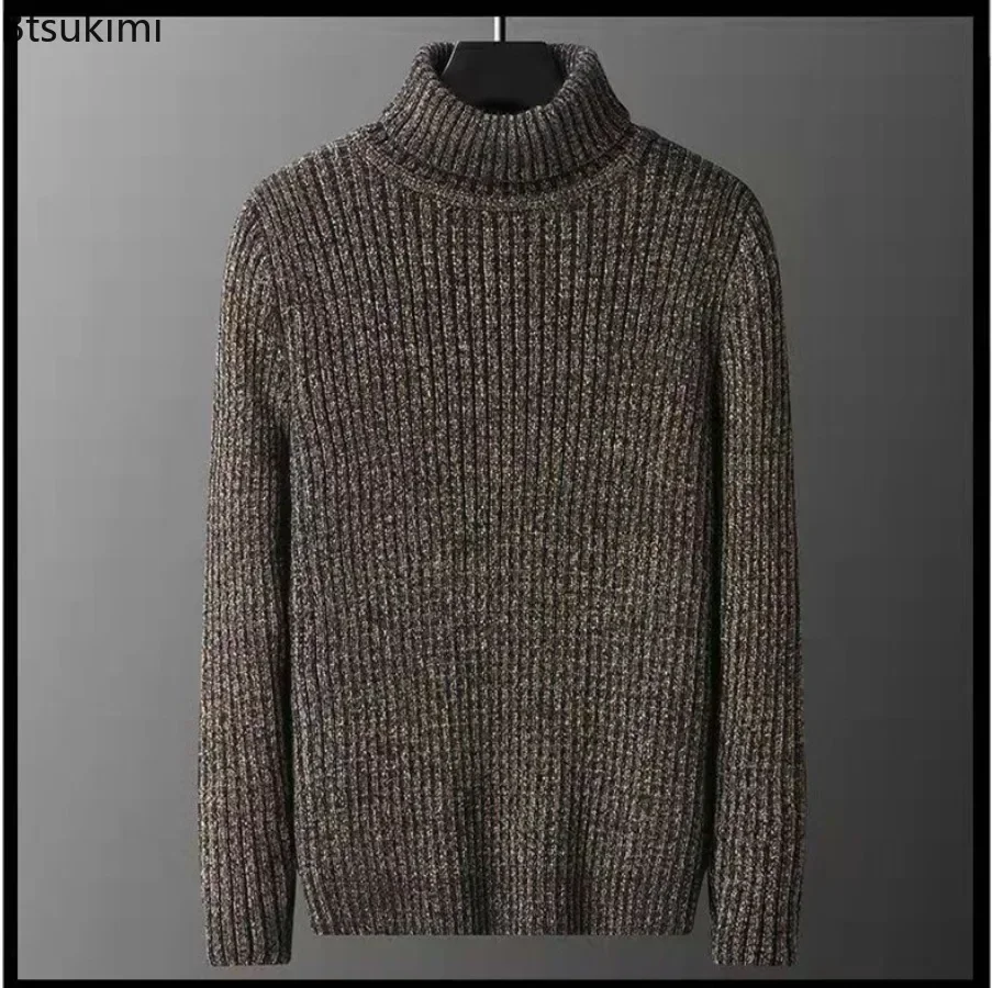 New 2024 Men\'s Thick Warm Sweaters Knitted Casual Winter Thickened Man PulloversHigh Neck Solid Slim Soft Sweaters for Men Tops