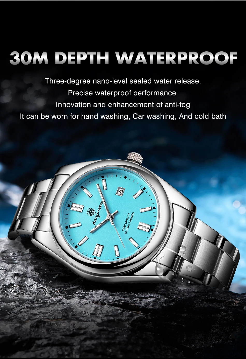 PAAZOMU Herren Luxus-Armbanduhr Wasserdicht Leuchtend mit Datumsanzeige Edelstahl Männeruhr Sport Mode Herren Quarzuhren – Detail 9