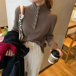 Autumn Winter loose Knitted Sweater Women Korean Half Turtleneck Long Sleeve Sweaters Ladies All-Match Thick Warm Soft Jumper