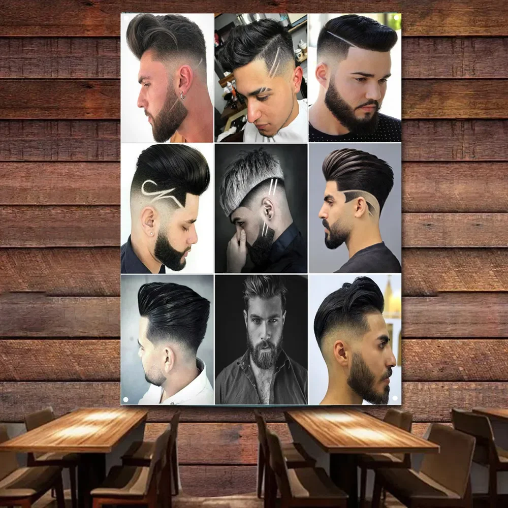 

Best Men's Short Side Hairstyles Retro Barber Shop Signboard Wall Decor Banner Flag Haircut and Shave Salon Poster Tapestry