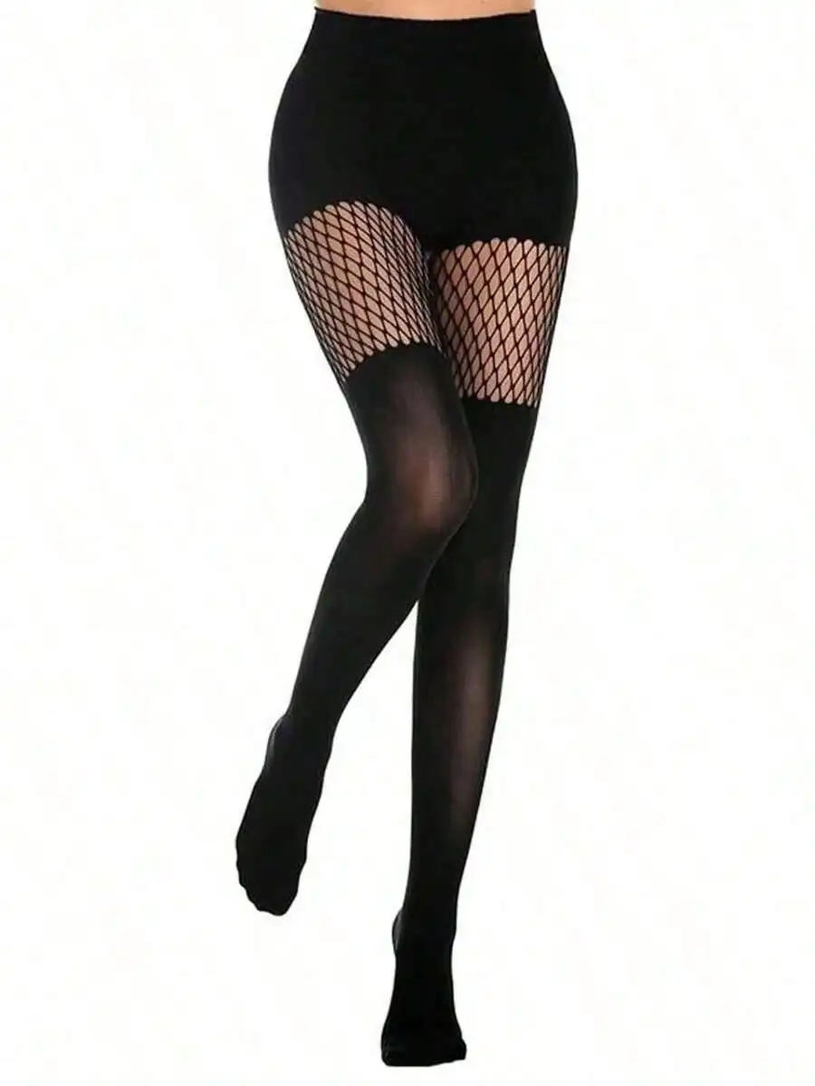 

3 Pairs Sexy Hollow Pantyhose, Hollow Suspender Fishnet Stockings, Nightclub Goth Black Lace Fishnet Tights For Dress, For Christmas Gift
