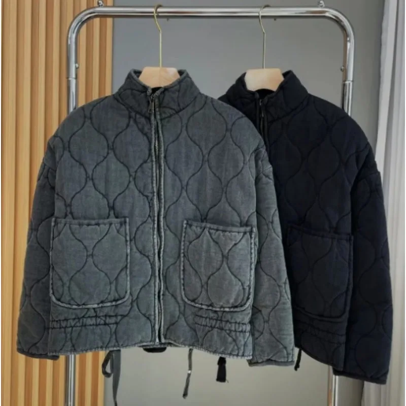 Women's Models Autumn Winter Coat Coat Coat Lace Standing Collar Waist Comfortable Thin Simple Loose Design Sense Slim Niche New