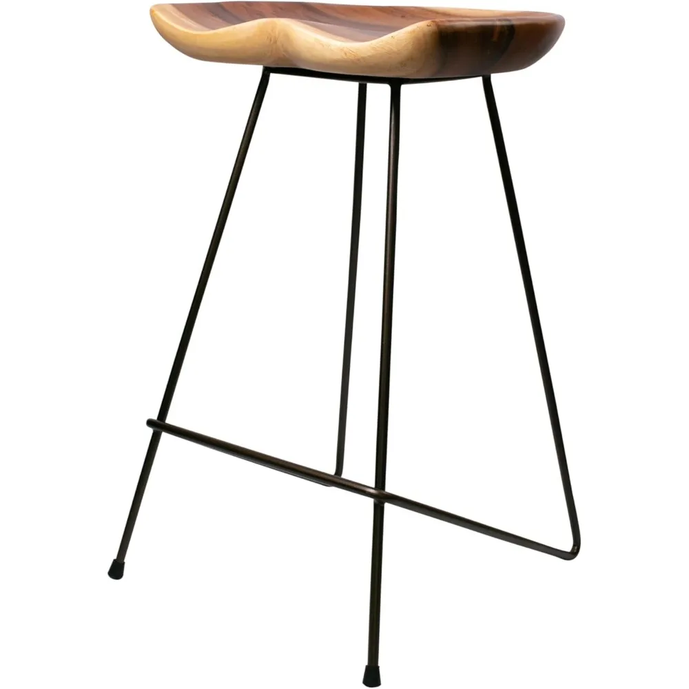 Olney Counter-Height Stool – Backless Solid Suar Wood | Approximately  Natural Finish with Metal Legs | Rustic &