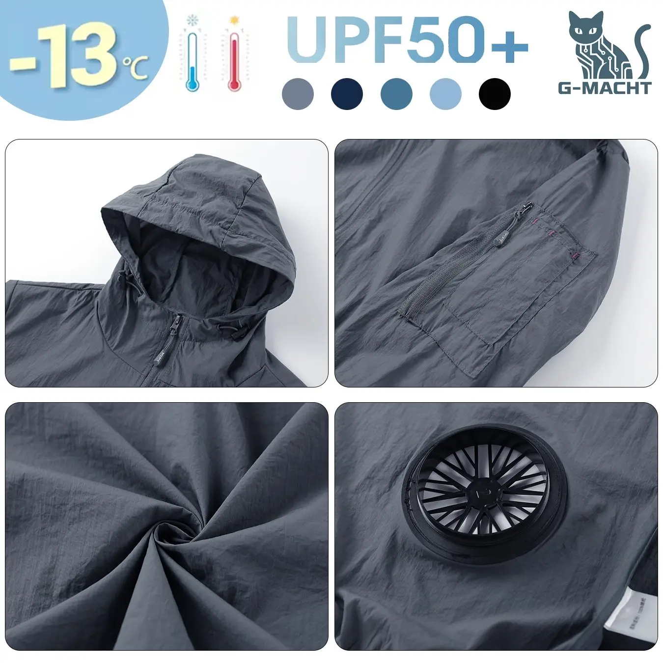Summer Cooling 12V/5V Couples Ice Jacket Heat Resistant Fans Air Conditioner Clothes Breathable Long-sleeve UV Protection Shirt view 6