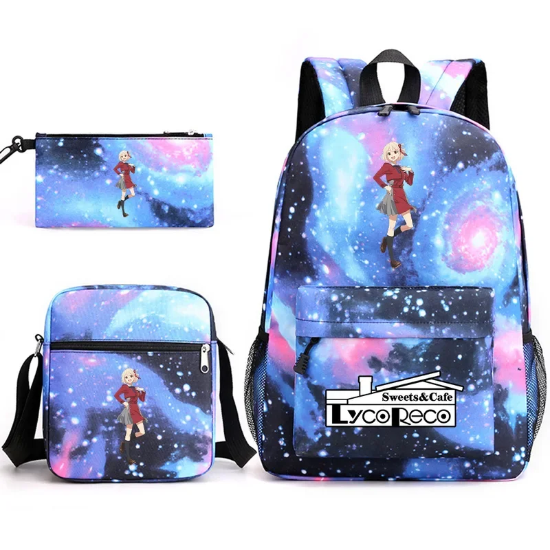 Harajuku creative cute Lycoris recoil print 3 pcs/set pupil school bags laptop daypack backpack inclined Shoulder Bag Pencil Cas