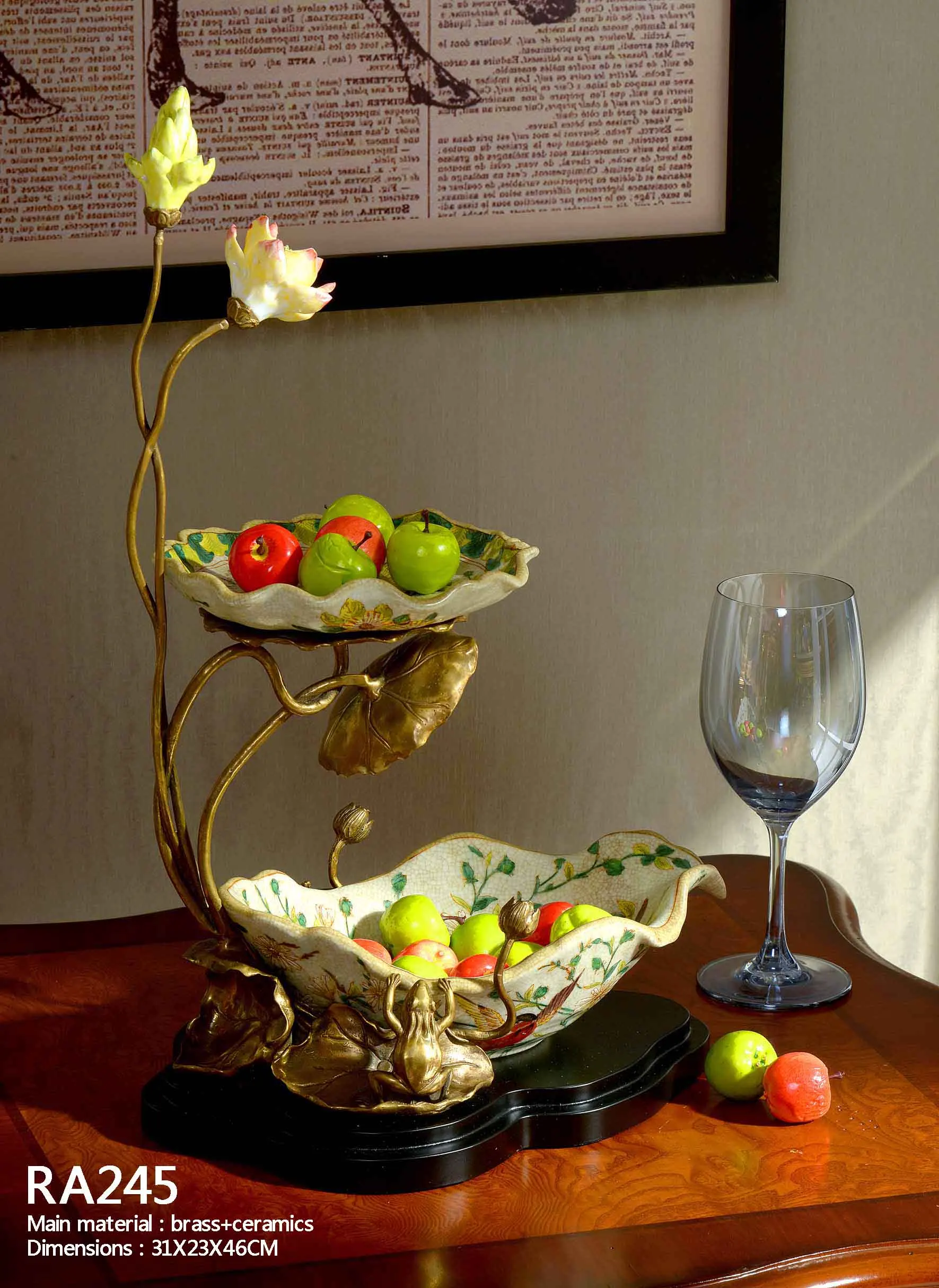 European American ceramic with copper inlaid ceramic with copper inlaid double-layer dessert fruit tray