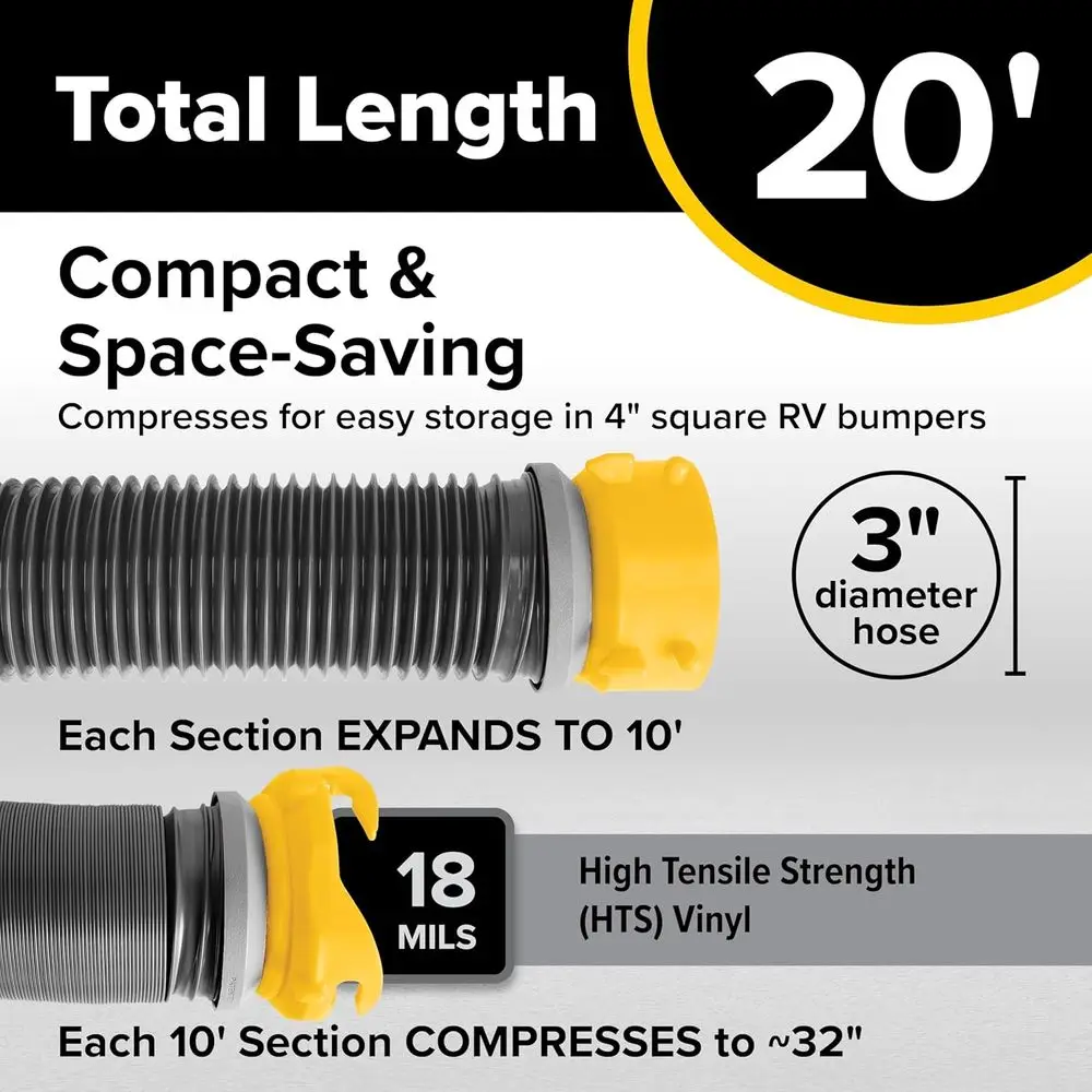 طقم خرطوم الصرف الصحي الفاخر مقاس 20 بوصة مع تركيبات دوارة وموصل شبلة - طقم جاهز للاستخدام كامل مع تجهيزات منجلة الصرف الصحي والكوع، #3
