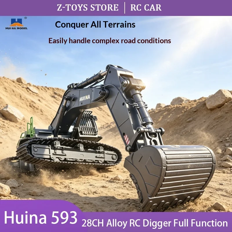 Huina 593 22 Channel RC Excavator 1:14 Alloy Remote Control Engineering Car Simulation Construction Truck Toy electric rc truck