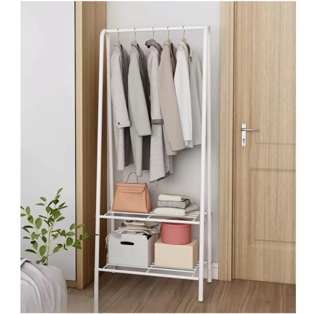 Movable Clothing Rack Stand Metal Floor Standing Cloth Coat Hanger Hat Handbag Purse Organizer Rack Clothing Storage Organizer