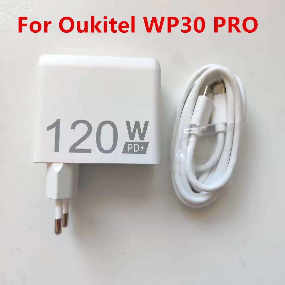 New Original For Oukitel WP30 PRO Cell Phone 120W EU Fast PD Charger Power Adapter+Type-C USB Cable Data Line