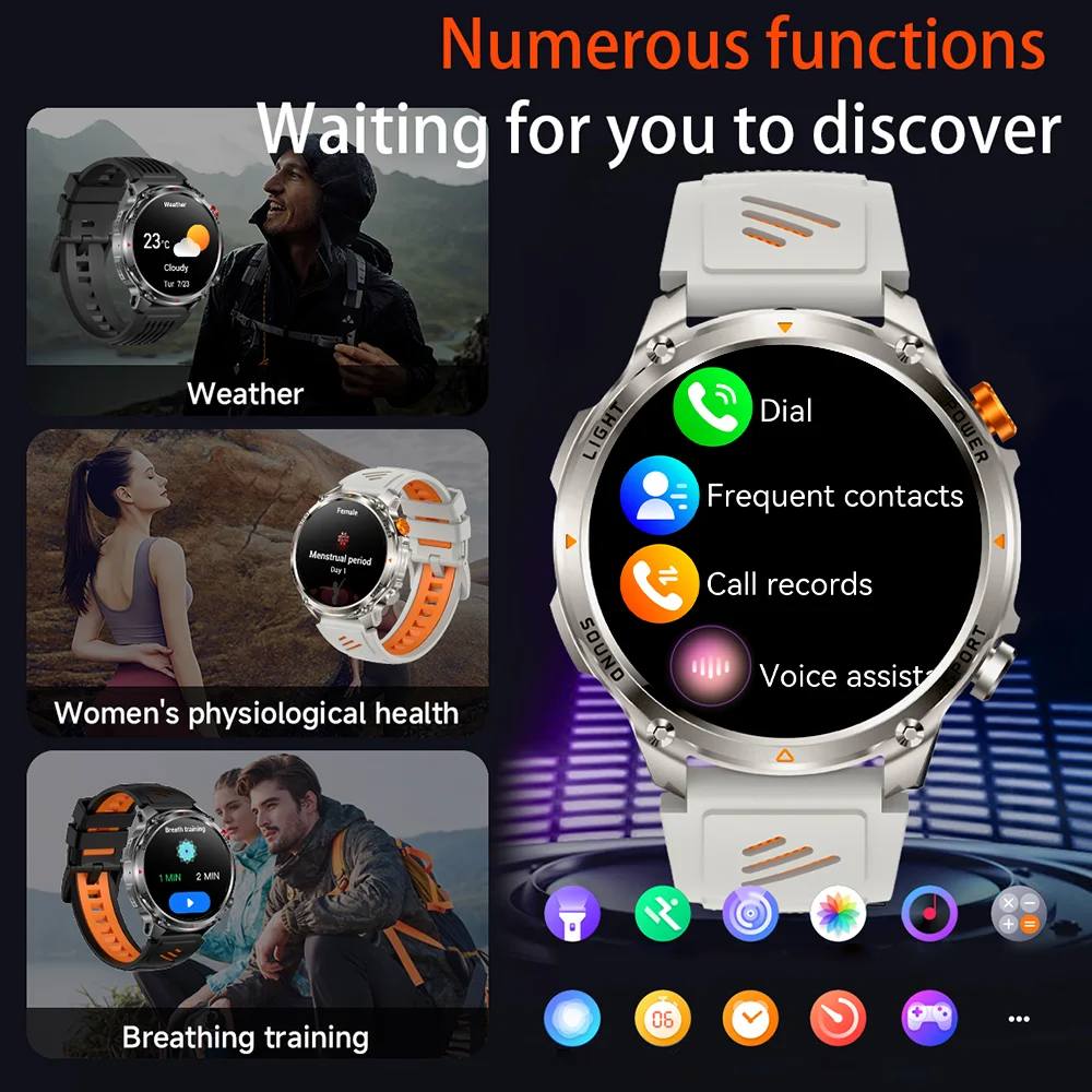 T-REX 3 Military Smartwatch Men 1100mAh Ultra Durable Battery SmartWatch 3ATM Waterproof HD Call 100+ Sport Mode LED Flashlight
