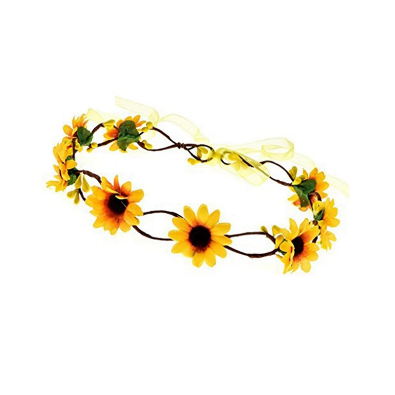 5X ดอกไม้ฤดูใบไม้ร่วง Sunflower Crown อุปกรณ์เสริมผมเจ้าสาว Tiara วันหยุดผม Sunflower อุปกรณ์เสริมผม