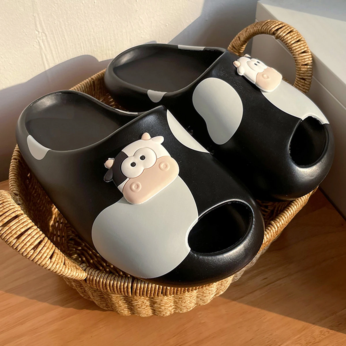 Lucky Bean Cute Summer Cow Slippers for Women Non Slip Thick Sole House Slippers for Girls Waterproof Beach Slippers