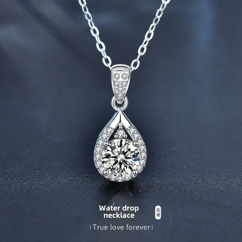 Light luxury 925 sterling silver moissanite necklace for women, water drop necklace, birthday mother's day gift