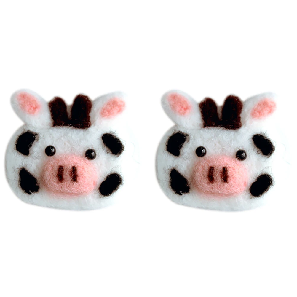 

2 Pcs Wool Felt Hair Clips Cow Appliques Girls DIY Accessories Felt Decorations Headb Elegant Craft
