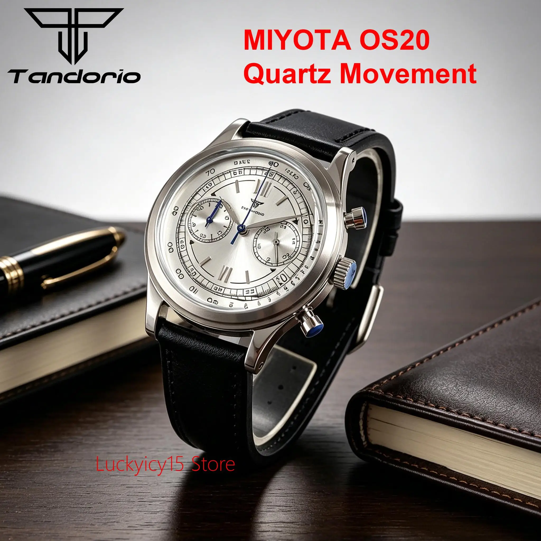 

Vintage Quartz Watches for Men MIYOTA OS20 Multi-function Chronograph Mineral Glass 38mm Sport Men Watches Leather Tandorio 3ATM