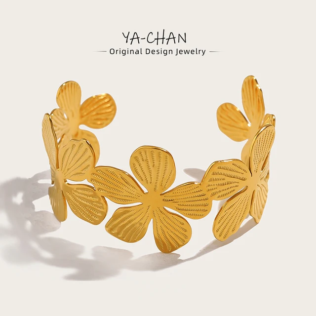 YACHAN 18-karatowa pozłacana bransoletka ze stali nierdzewnej w kwiaty dla kobiet Vantage Charm Bangle Modna biżuteria z oświadczeniem