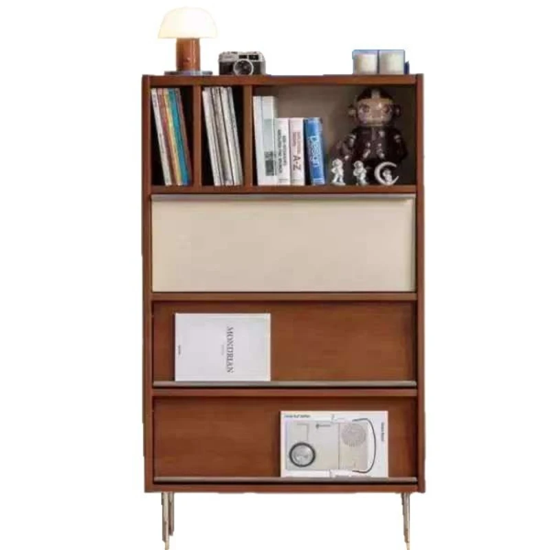 

Solid wood bookcase magazine cabinet retro color matching living room display storage