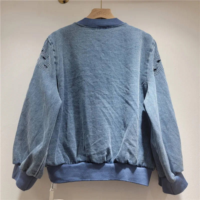 2026 New Hollow Out Versatile Age Reducing Top Embroidery Flower Small Fragrance Style Denim Jacket Trend Women