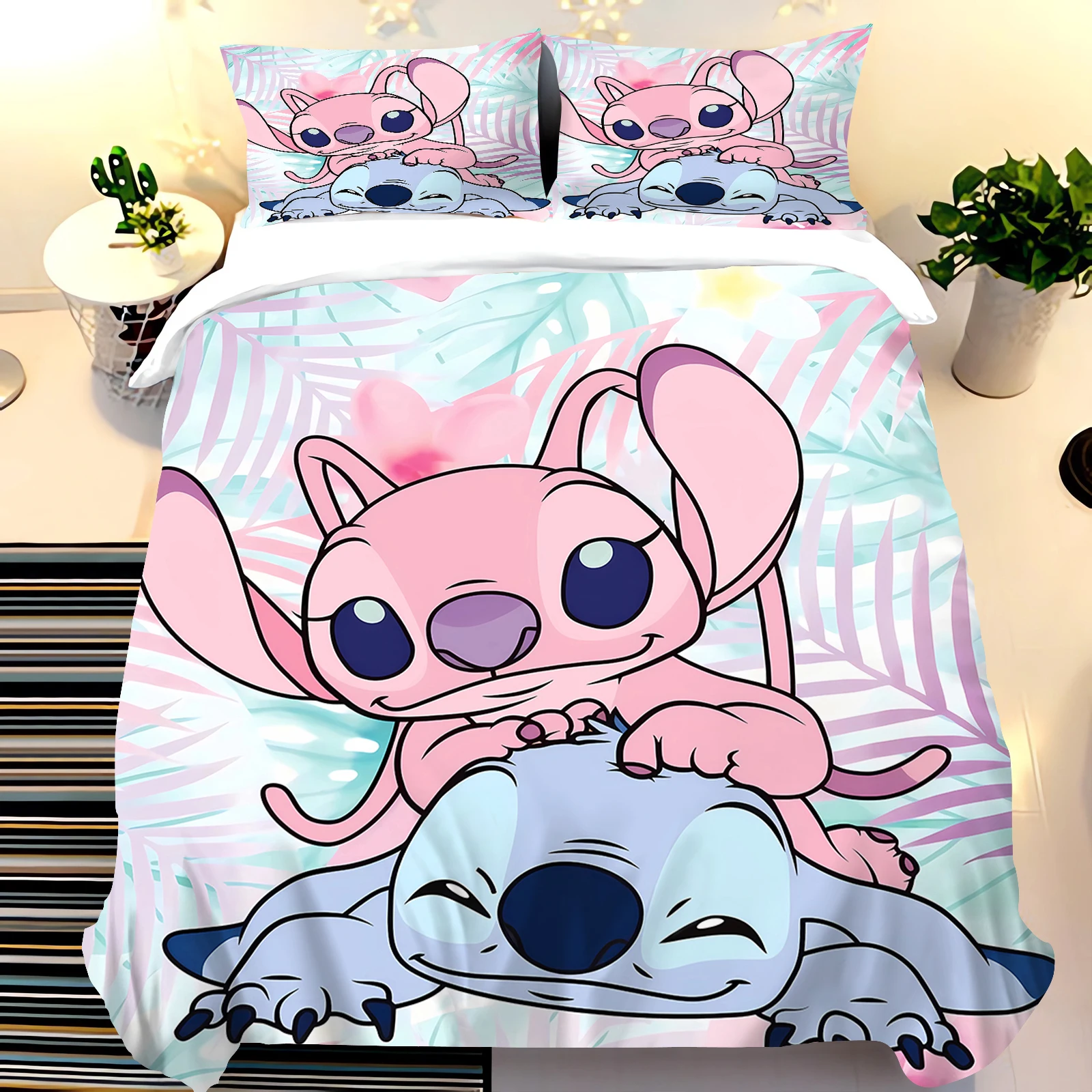 

Anime Lilo & Stitch Duvet Cover, Twin Full King Size Queen Bedding Set, 3D Printing Cartoon Bedding Set for Boys Child Girls